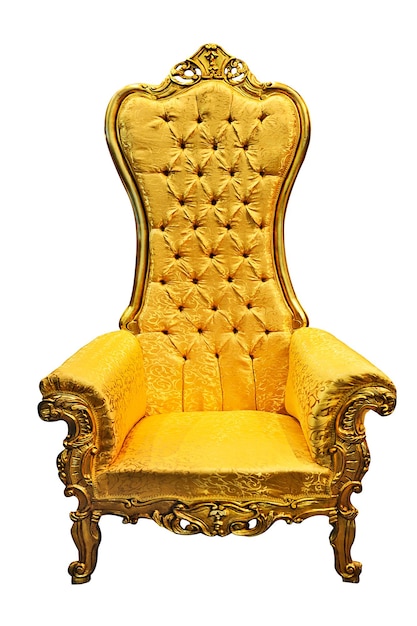 Fauteuil doré de luxe baroque isolé sur fond blanc en gros plan