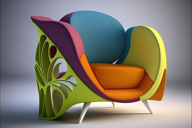 Fauteuil élégant au design épuré et moderne dans des couleurs vives créées avec une IA générative