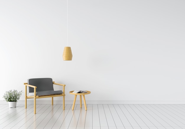 Fauteuil gris dans la salle blanche et espace vide pour la maquette