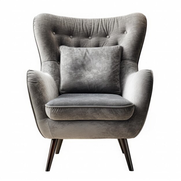 Fauteuil gris avec des jambes en bois