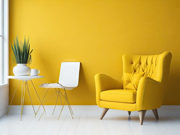 Fauteuil jaune dans le salon jaune ai génératif