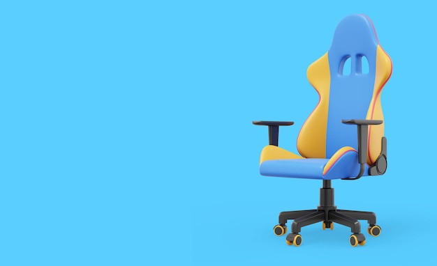 Fauteuil de jeu multicolore vue latérale icône de rendu 3D sur fond bleu espace pour le texte