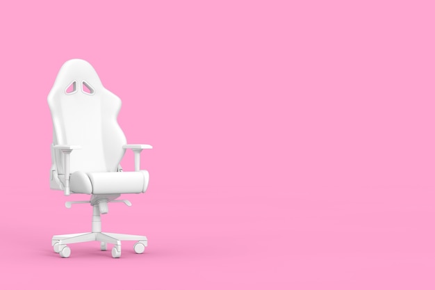 Fauteuil de jeu d'ordinateur blanc moderne professionnel comme style d'argile sur fond rose. Rendu 3D