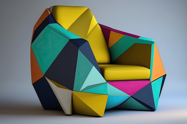 Fauteuil moderne de forme géométrique et de couleurs vives créé avec une IA générative