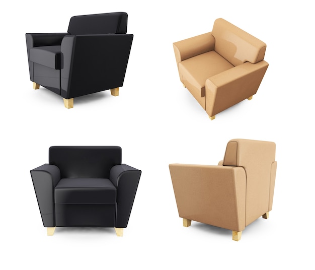 Fauteuil moderne noir isolé sur fond blanc rendu 3D