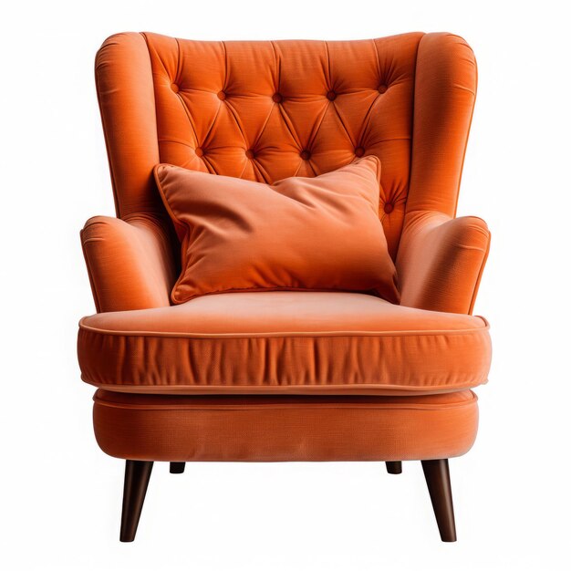 Fauteuil orange avec des jambes en bois