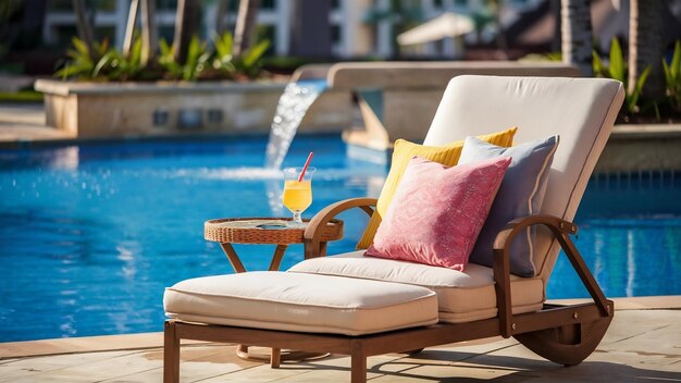 Photo fauteuil de pont et piscine dans l'hôtel