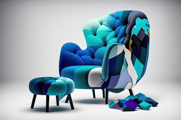 Photo fauteuil et repose-pieds dans différentes nuances de bleu, de la lumière à l'illustration foncée