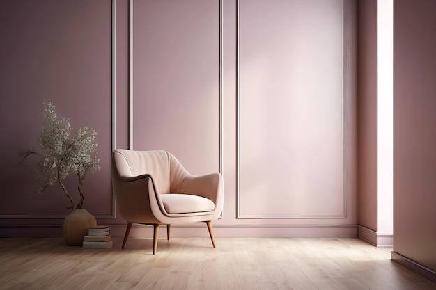 Un fauteuil rose délicat dans un intérieur classique moderne Illustration générative d'IA