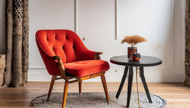 Fauteuil rouge dans un cadre moderne avec table à café