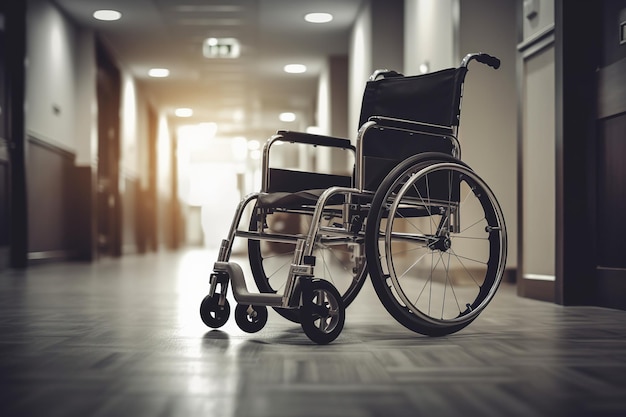 fauteuil roulant dans un couloir d'hôpital