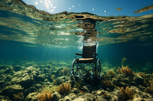 Fauteuil roulant dans l'eau