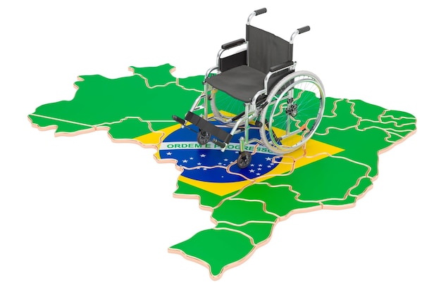 Fauteuil roulant avec drapeau brésilien Handicap au Brésil concept rendu 3D