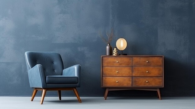 Photo fauteuil de toilette et décor dans le salon sur fond bleu intermédiaire