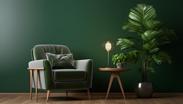 fauteuil vert et une table en bois dans le salon