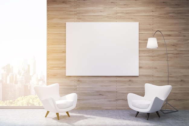 Fauteuils blancs dans la salle d'attente de New York aux tons