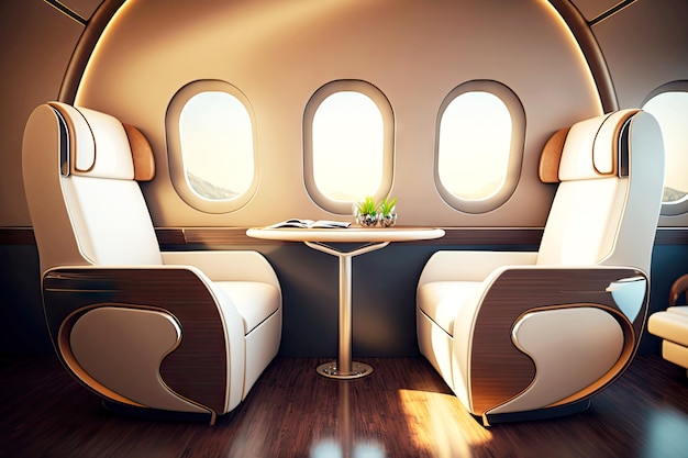 Fauteuils modernes et confortables dans l'intérieur d'un avion à réaction d'affaires générative ai