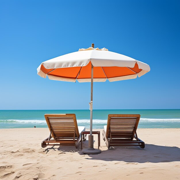 Photo des fauteuils et un parapluie sur la plage