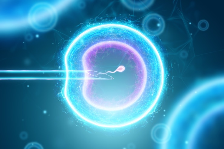 Photo fécondation artificielle d'un ovule. placement chirurgical du sperme dans l'ovule. grossesse, traitement de l'infertilité, maternité. illustration 3d, rendu 3d.