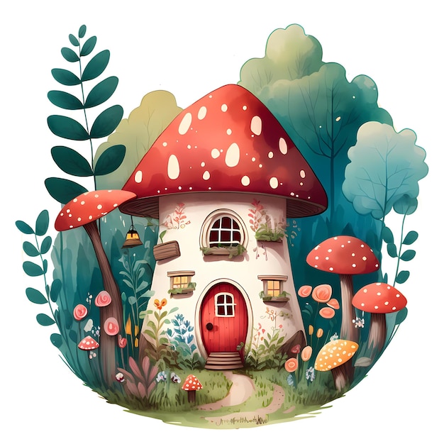 Fée champignon maison aquarelle Clipart