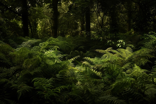 Des fées, des paysages de forêts sombres mystérieuses, une IA générative.