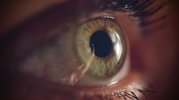 Femelle un oeil vert gris avec faisceau de lumière gros plan hypermétropie myopie astigmatisme et laser