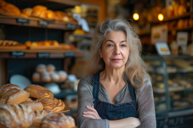 Une femme de 45 ans dans sa boulangerie artisanale