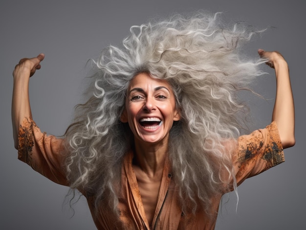 Une femme de 50 ans pose émotionnellement dynamique