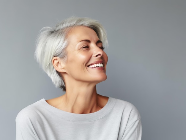 Une femme de 50 ans pose émotionnellement dynamique