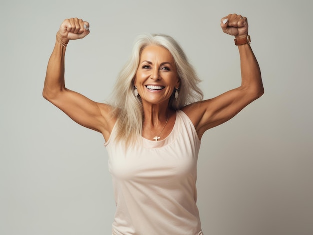 Une femme de 50 ans pose émotionnellement dynamique