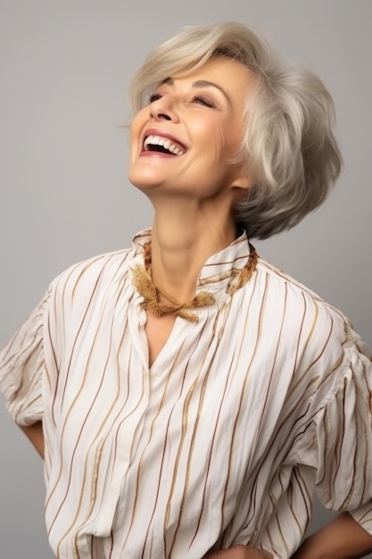 Une femme de 60 ans pose émotionnellement dynamique