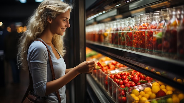 femme achetant des fruits frais dans une épicerie