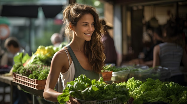 femme achetant des légumes frais au marché