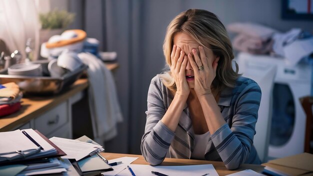 Photo une femme adulte stressée à la maison.