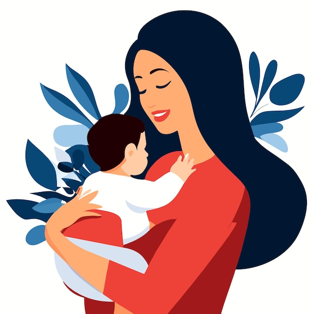 femme adulte tenant son bébé fils avec amour concept minimaliste de la maternité