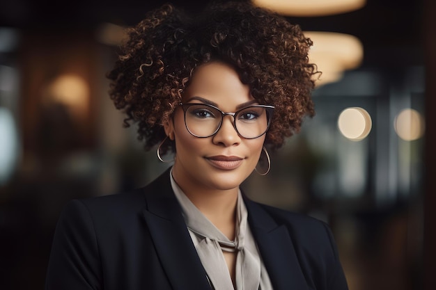 Femme d'affaires africaine Portrait féminin heureux Générer AI