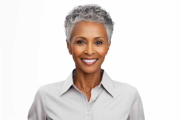 Femme d'affaires afro-américaine d'âge moyen pose confiante