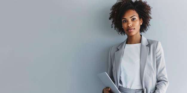 Une femme d'affaires afro-américaine confiante avec un ordinateur portable