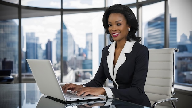 Une femme d'affaires afro-américaine avec un ordinateur portable.