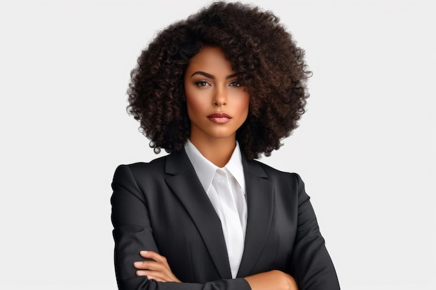 Femme d'affaires afro sur fond blanc