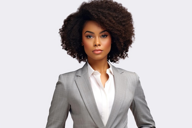 Photo femme d'affaires afro sur fond blanc