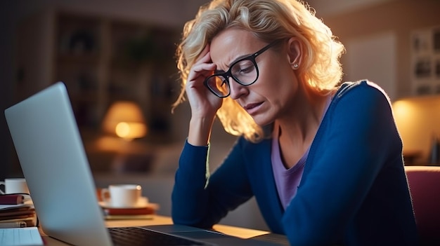 Femme d'affaires d'âge moyen stressée à son bureau