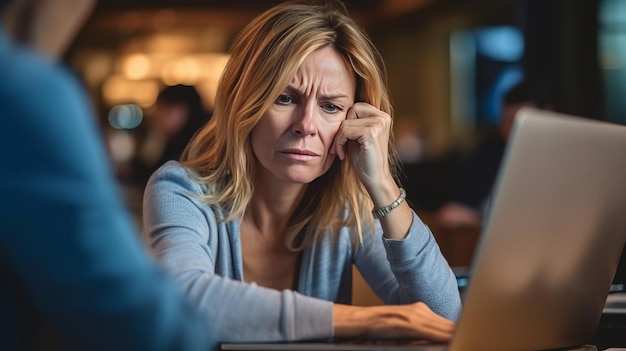 Femme d'affaires d'âge moyen stressée à son bureau