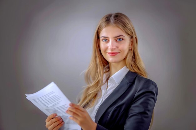 Photo une femme d'affaires allemande avec des documents à la main.