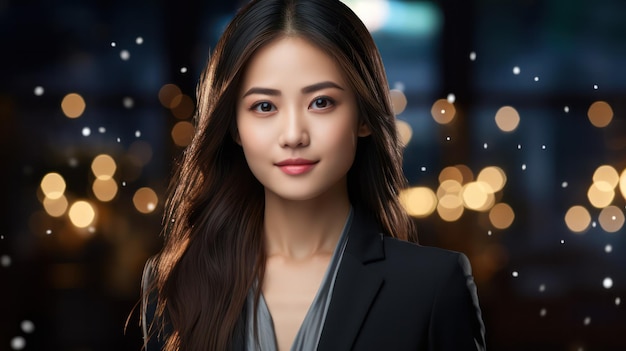 Femme d'affaires asiatique Portrait d'un professionnel en tenue noire élégante rayonnant de confiance