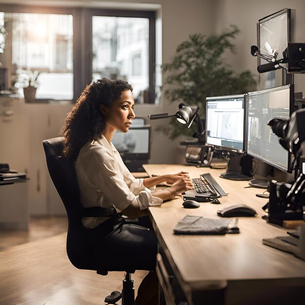 une femme d'affaires attachée à un bureau