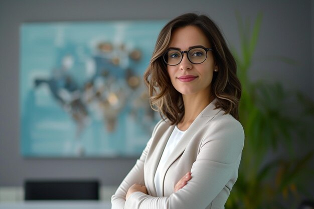 Photo femme d'affaires au bureau avec les bras croisés