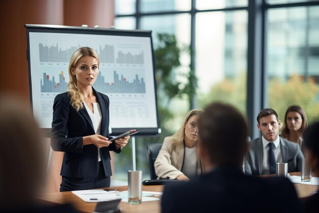 Une femme d'affaires confiante lors d'une présentation d'entreprise