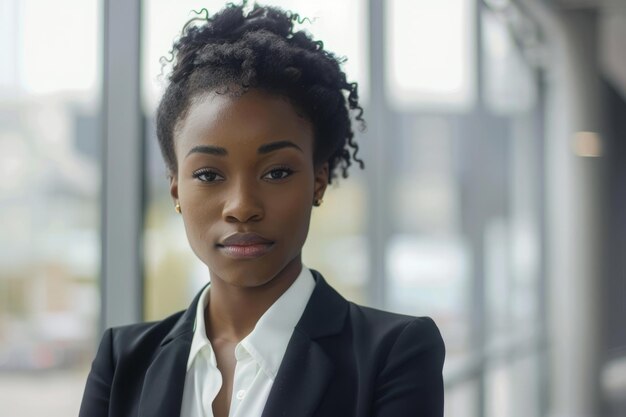 Une femme d'affaires confiante portant un costume d'affaires dans l'espace de travail du bureau