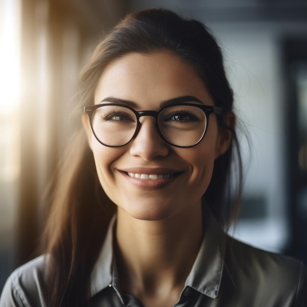 Femme d'affaires décontractée souriant dans un bureau